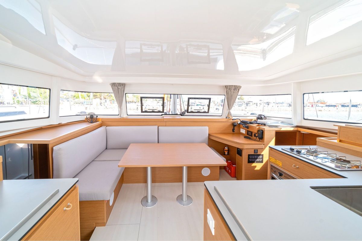 Salon of Luna, a Excess 11 catamaran at Gouvia, Greece