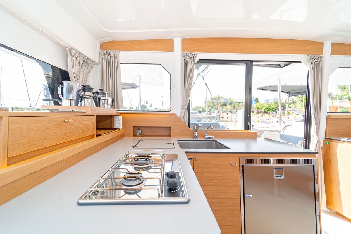 Galley of Luna, a Excess 11 catamaran at Gouvia, Greece