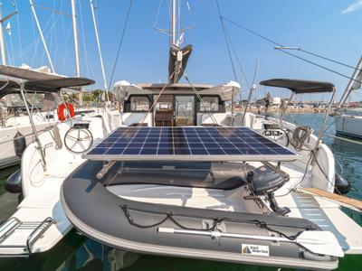 Deck of Luna, a Excess 11 catamaran at Gouvia, Greece