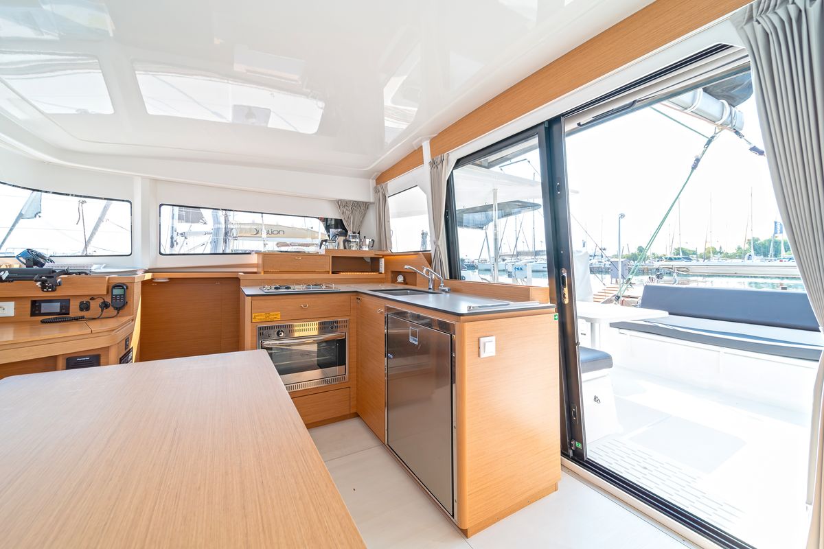 Galley of Luna, a Excess 11 catamaran at Gouvia, Greece