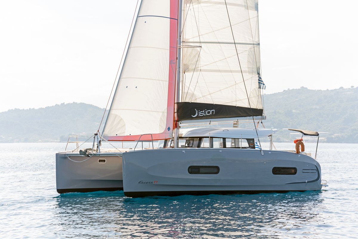 Exterior view of Luna, a Excess 11 catamaran at Gouvia, Greece