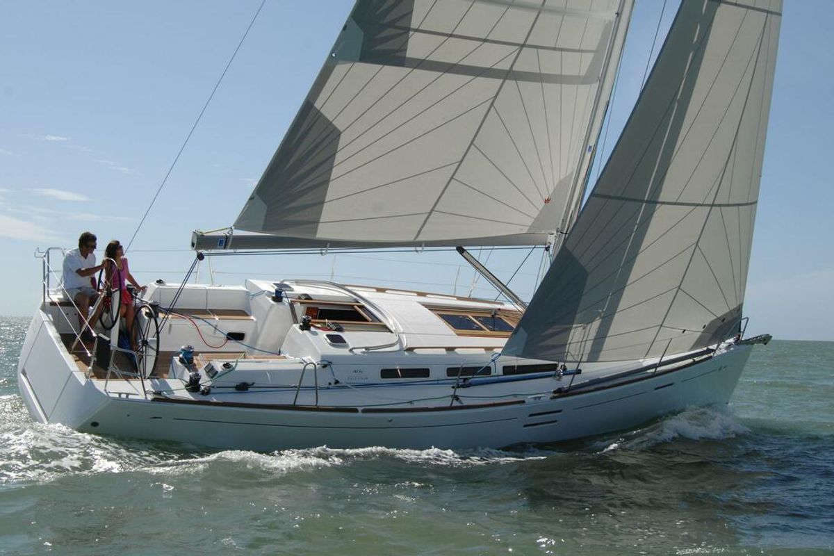 Exterior view of Passion, a Dufour 40E sailboat at Flensburg, Germany