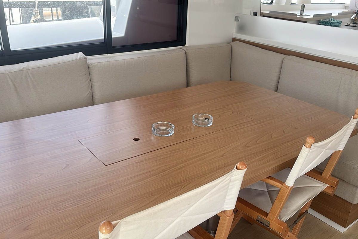 Salon of Neo, a Bali 4.4 catamaran at Seychelles, Eden Island Marina, Seychelles