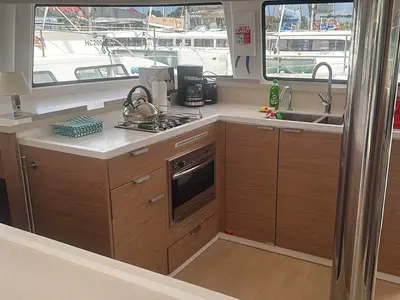 Galley of Neo, a Bali 4.4 catamaran at Seychelles, Eden Island Marina, Seychelles