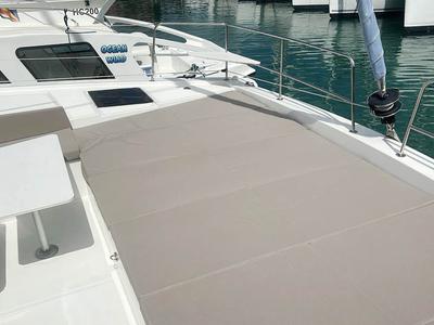 Deck of Neo, a Bali 4.4 catamaran at Seychelles, Eden Island Marina, Seychelles
