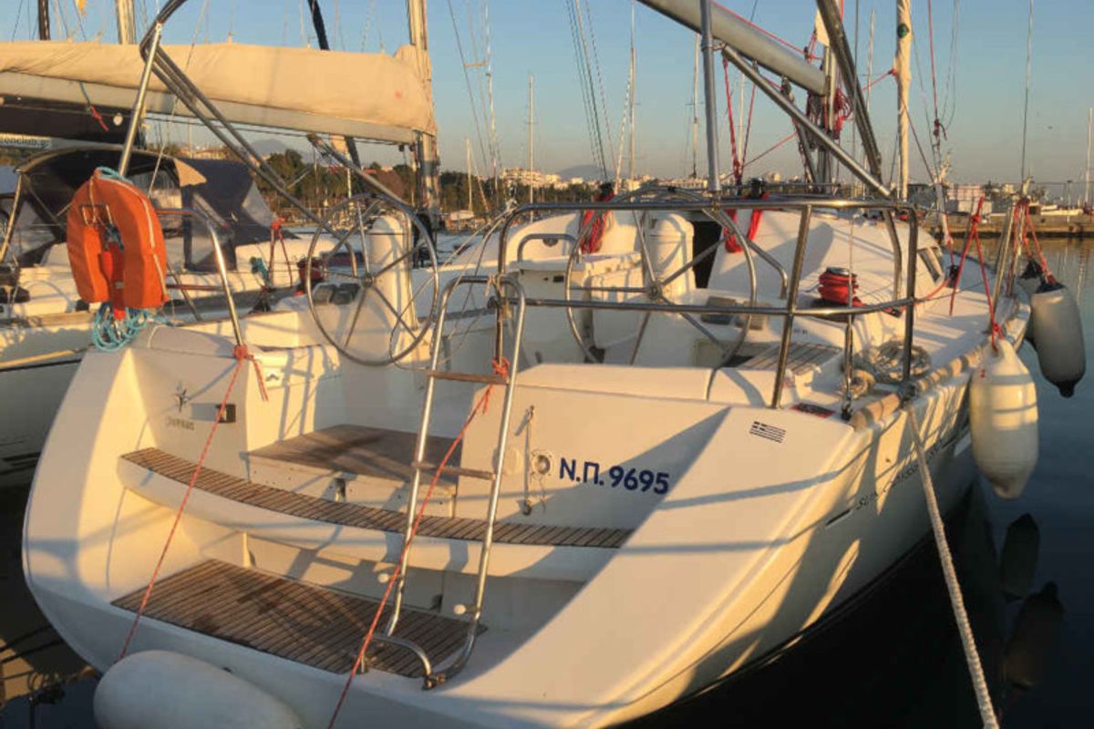 Exterior view of Sofia, a Jeanneau Sun Odyssey 39i sailboat at Preveza, Greece