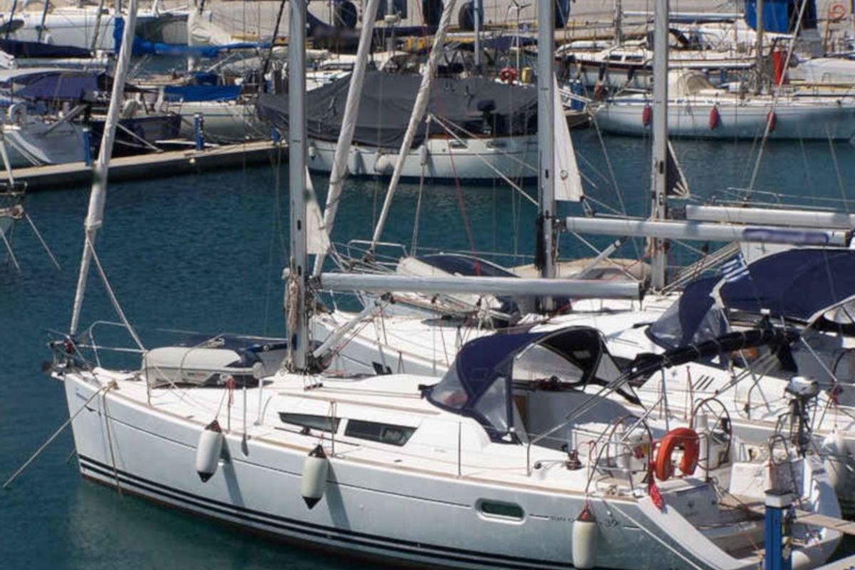 Exterior view of Sofia, a Jeanneau Sun Odyssey 39i sailboat at Preveza, Greece