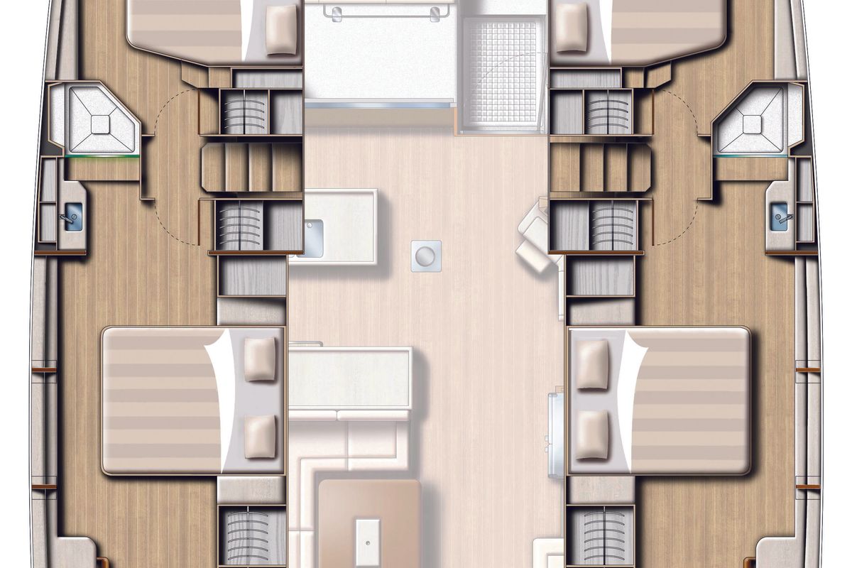 Floor plan of Poseidon, a Bali 5.4 catamaran at Plan-d'Aups-Sainte-Baume, France