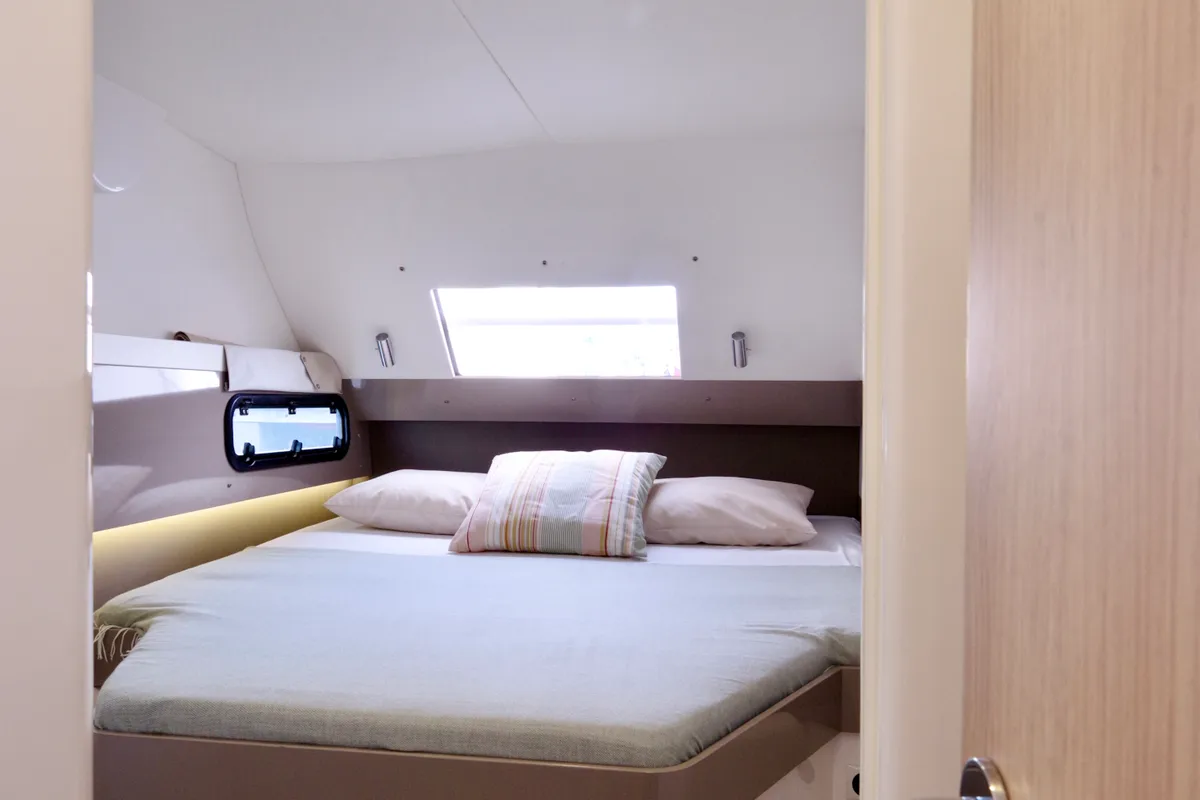 Cabin on Dafne, a Bali 4.1 catamaran at Cannigione, Italy