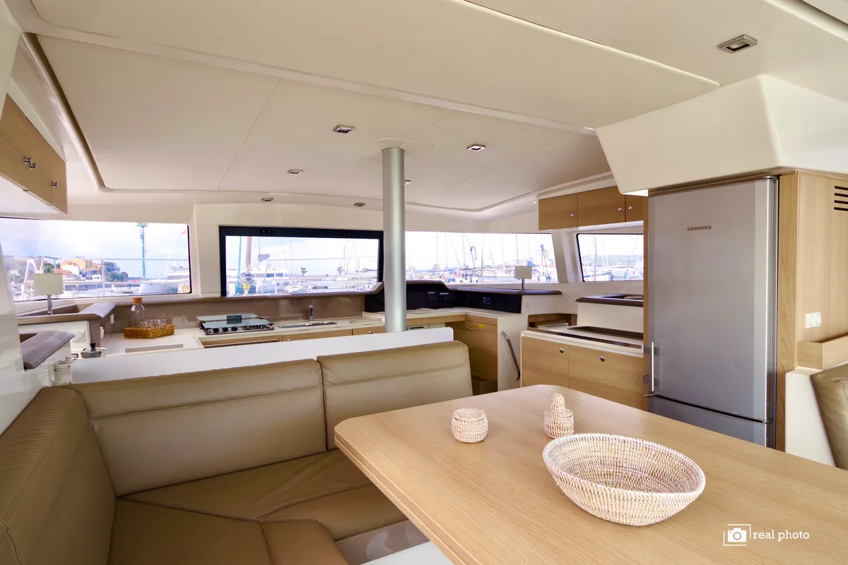 Galley of Dafne, a Bali 4.1 catamaran at Cannigione, Italy
