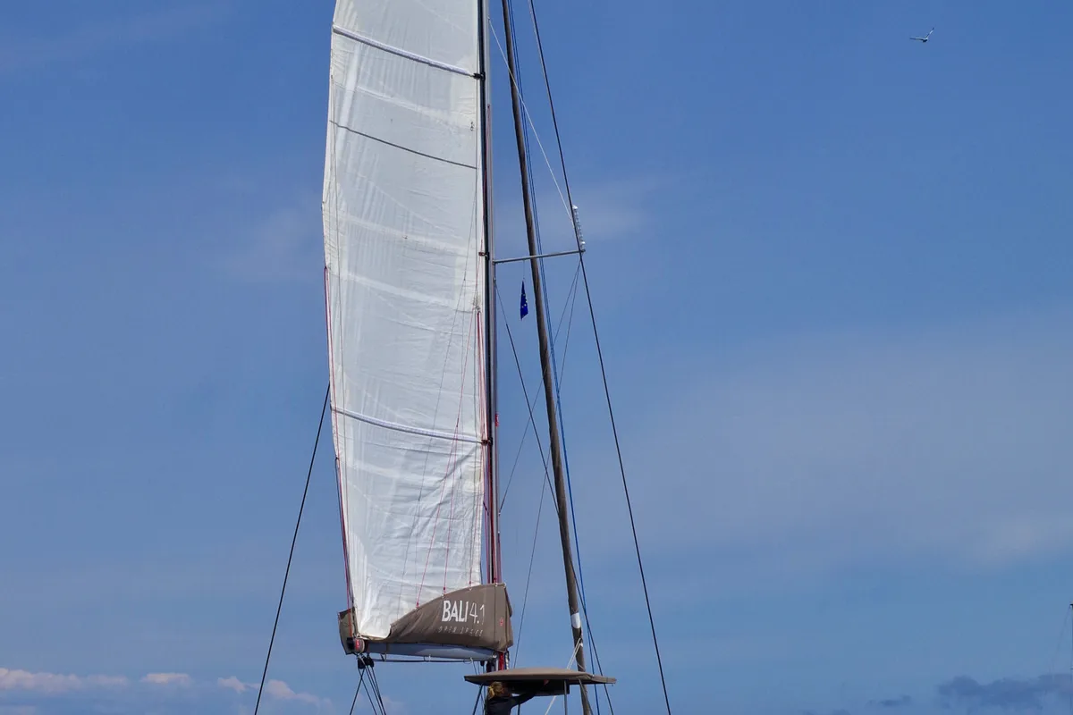 Exterior view of Dafne, a Bali 4.1 catamaran at Cannigione, Italy