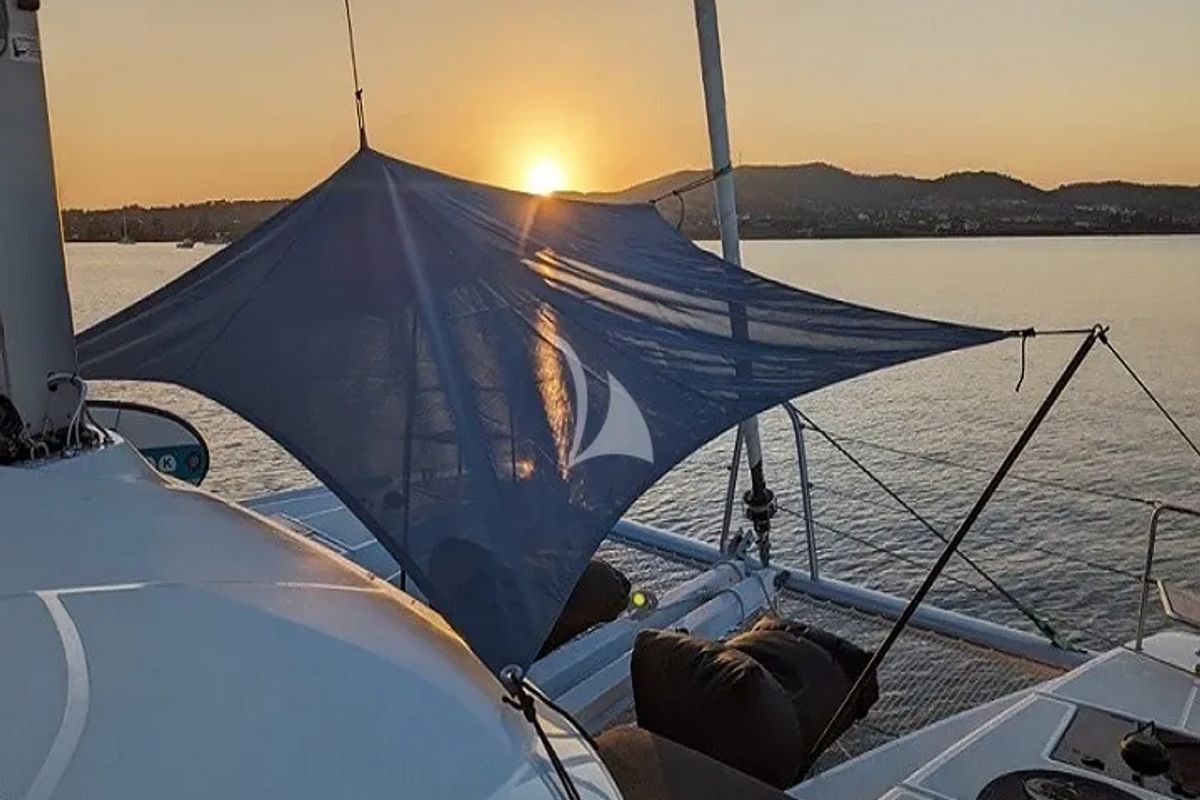 Deck of Aegeus, a Lagoon 51 catamaran at Athens, Greece