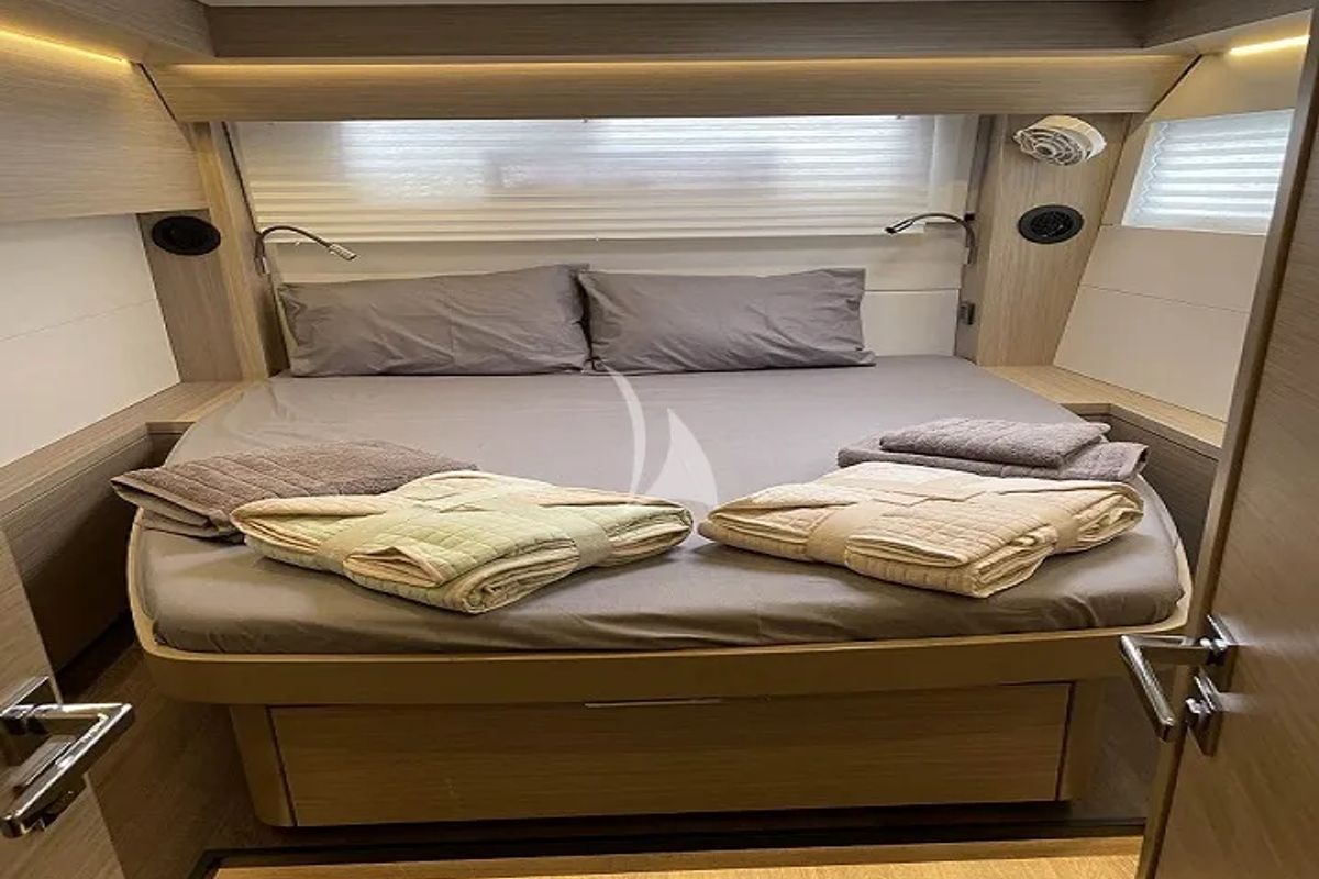 Cabin on Aegeus, a Lagoon 51 catamaran at Athens, Greece