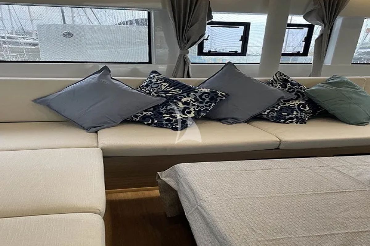 Salon of Aegeus, a Lagoon 51 catamaran at Athens, Greece