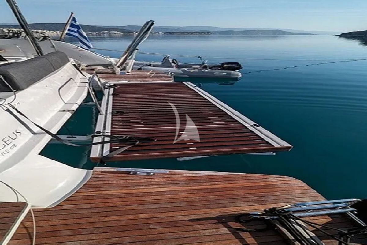 Deck of Aegeus, a Lagoon 51 catamaran at Athens, Greece