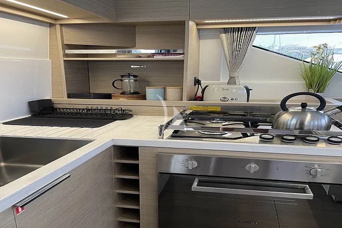 Galley of Aegeus, a Lagoon 51 catamaran at Athens, Greece