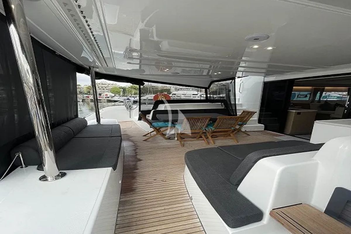 Deck of Aegeus, a Lagoon 51 catamaran at Athens, Greece