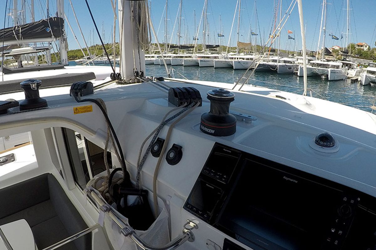Cockpit of Tom Cat, a Lagoon 40 catamaran at Grad Šibenik, Croatia
