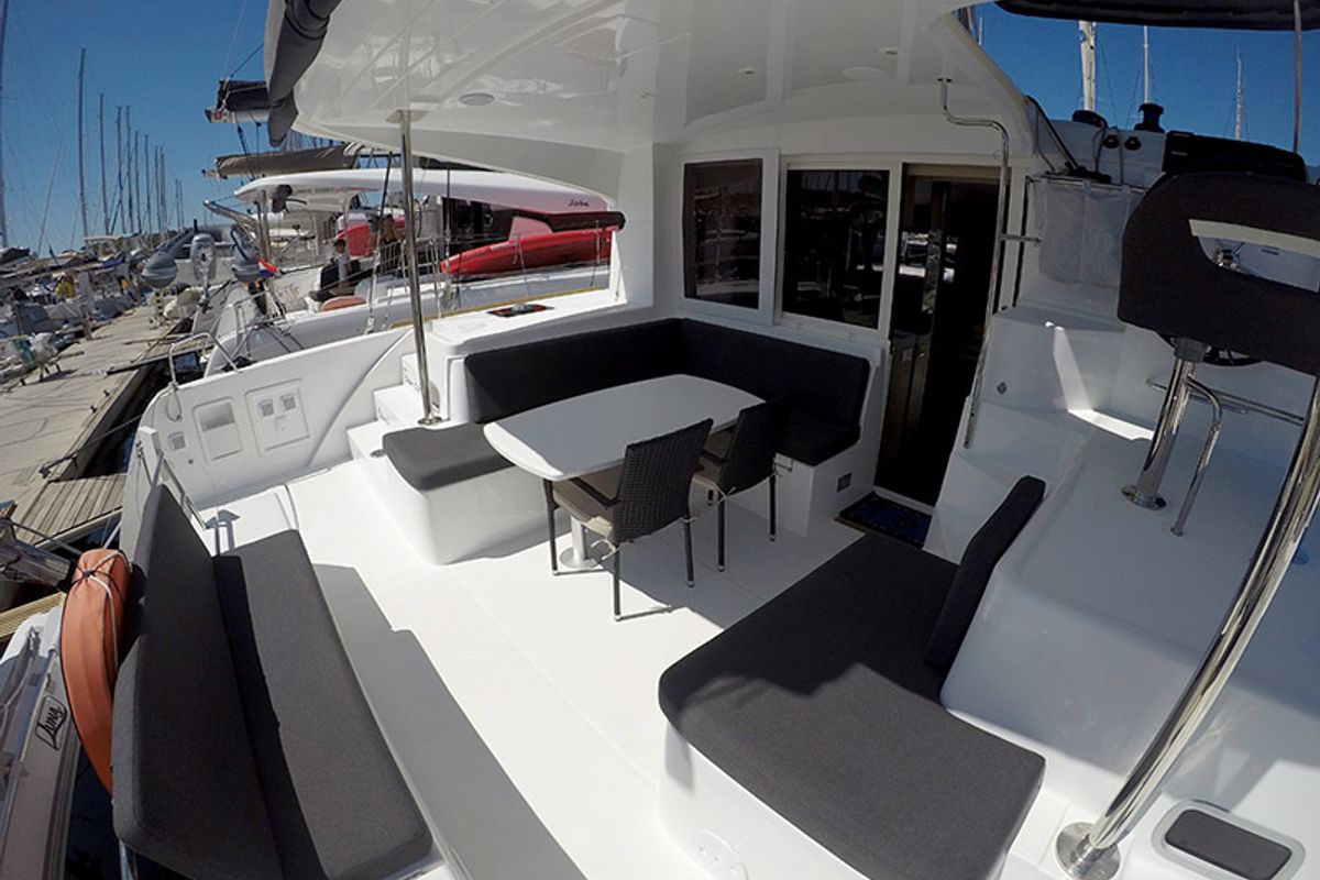 Deck of Tom Cat, a Lagoon 40 catamaran at Grad Šibenik, Croatia