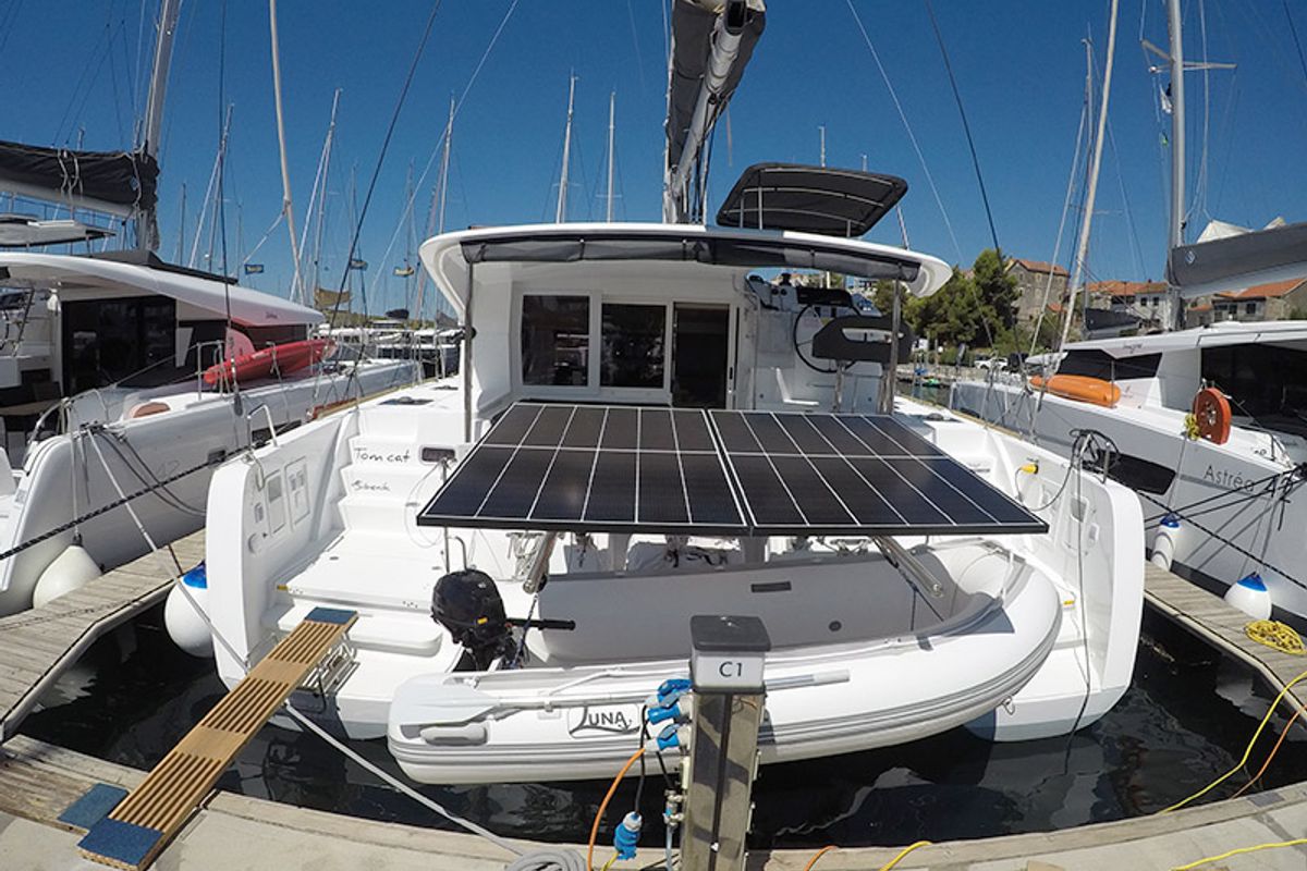 Exterior view of Tom Cat, a Lagoon 40 catamaran at Grad Šibenik, Croatia