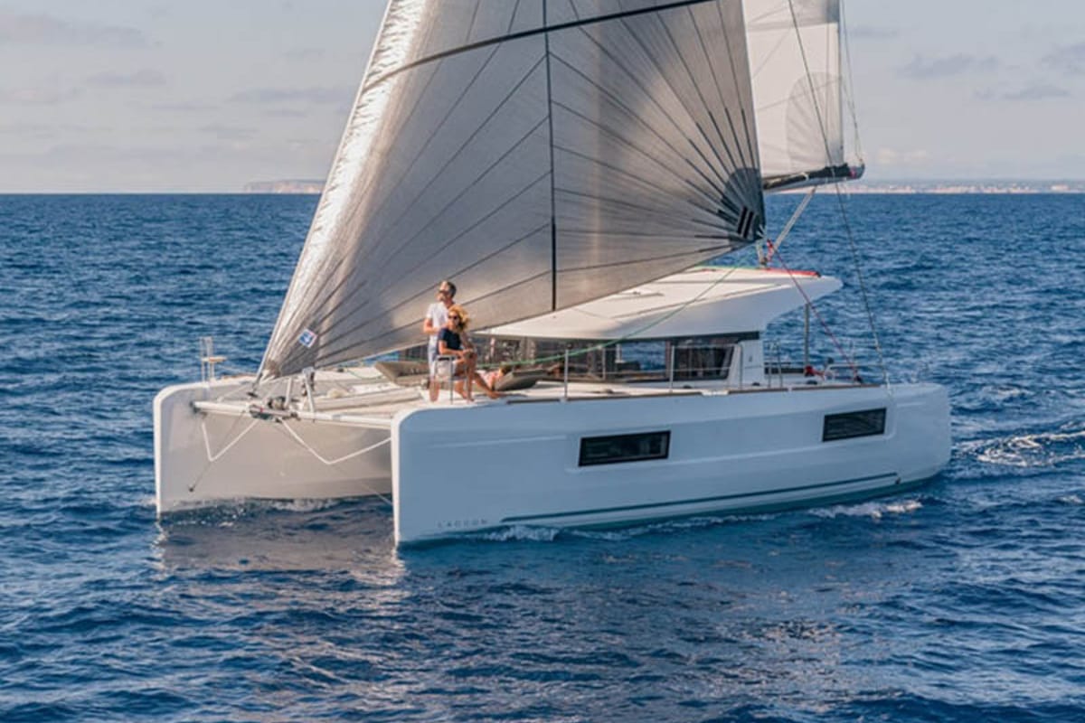 Exterior view of Tom Cat, a Lagoon 40 catamaran at Grad Šibenik, Croatia