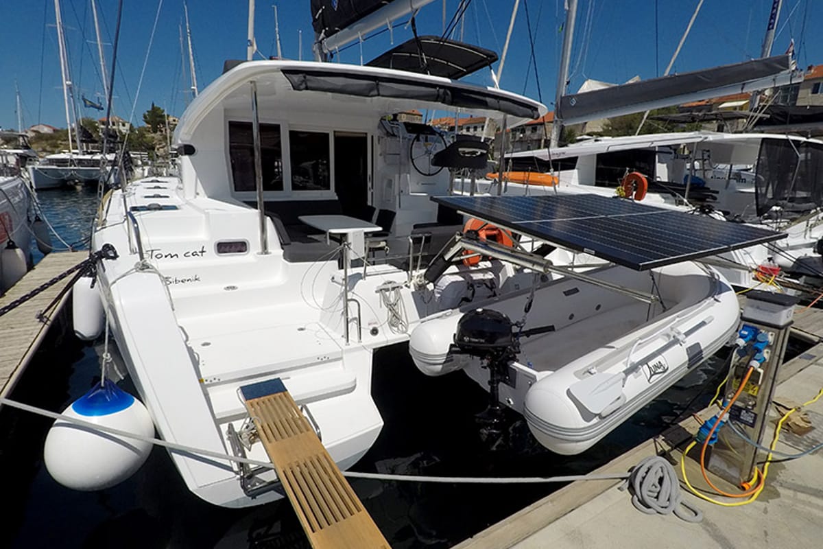 Exterior view of Tom Cat, a Lagoon 40 catamaran at Grad Šibenik, Croatia