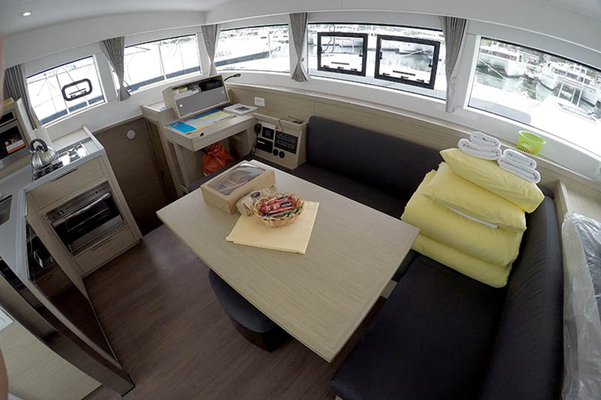 Salon of Tom Cat, a Lagoon 40 catamaran at Grad Šibenik, Croatia