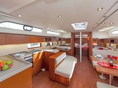 Salon of Calypso, a Beneteau Oceanis 51.1 sailboat at Municipal Unit of Lefkada, Greece