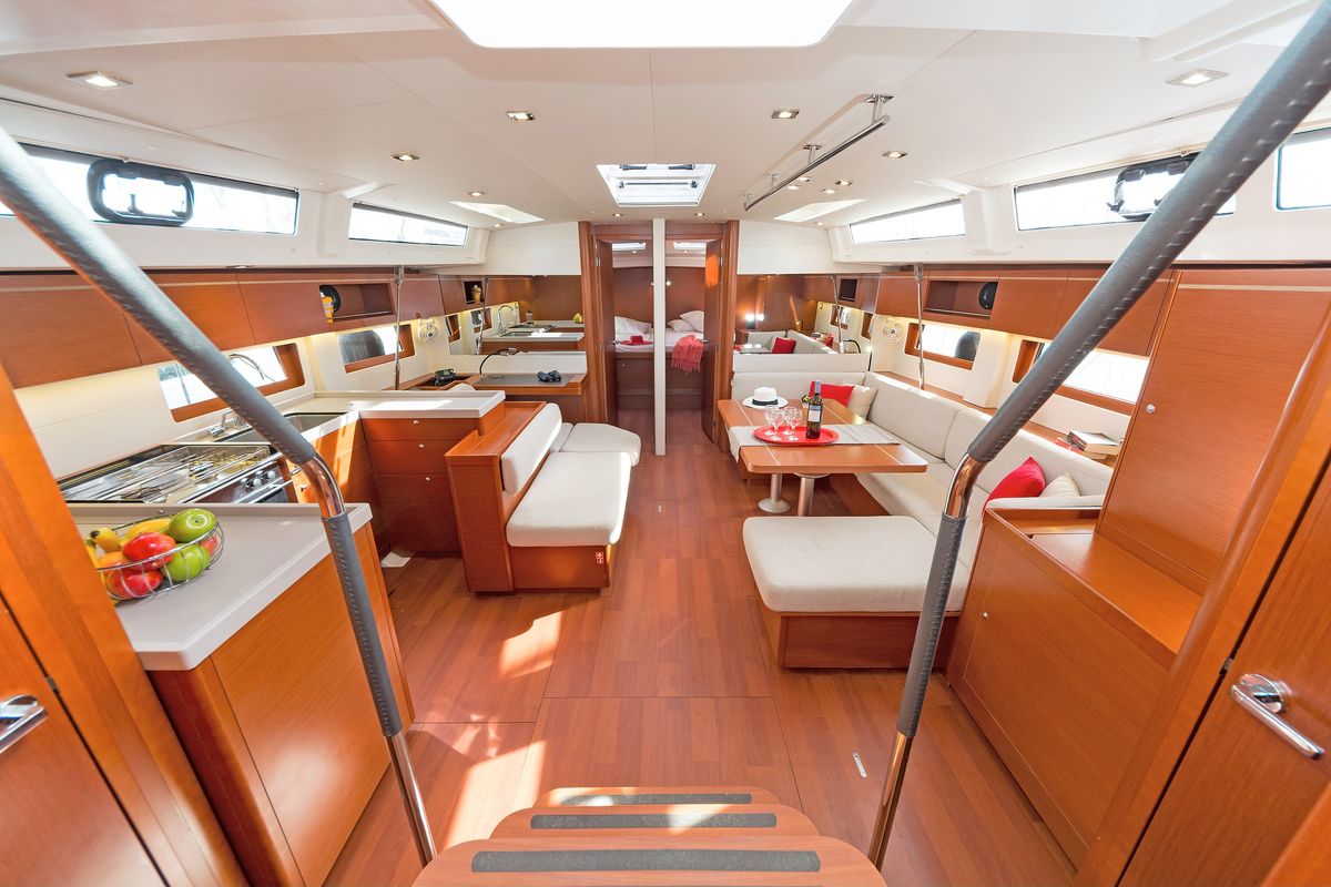 Salon of Calypso, a Beneteau Oceanis 51.1 sailboat at Municipal Unit of Lefkada, Greece