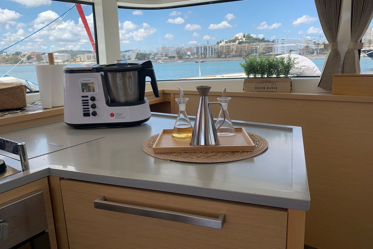 Galley of GOA 10, a Lagoon 52 catamaran at Santa Eulària des Riu, Spain