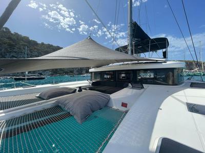 Deck of GOA 10, a Lagoon 52 catamaran at Santa Eulària des Riu, Spain