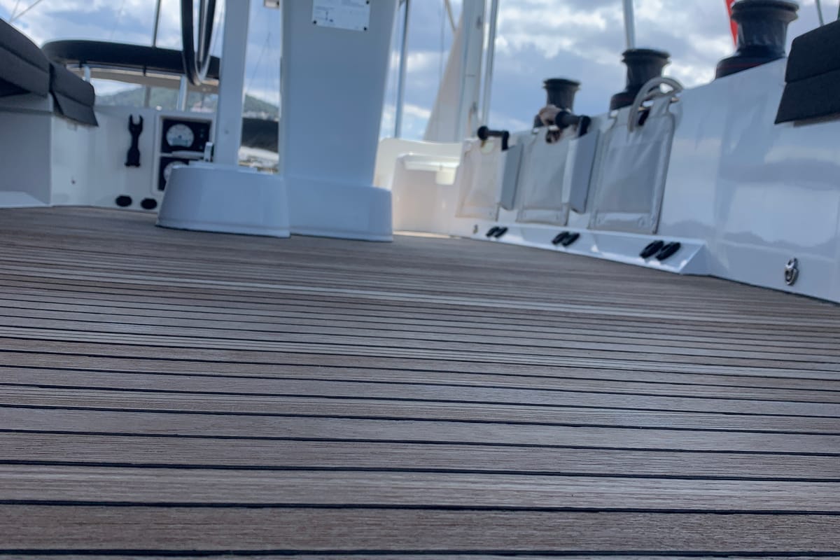 Cockpit of GOA 10, a Lagoon 52 catamaran at Santa Eulària des Riu, Spain