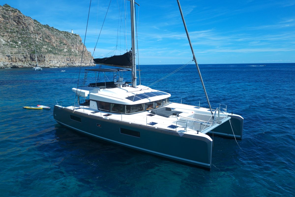 Exterior view of GOA 10, a Lagoon 52 catamaran at Santa Eulària des Riu, Spain
