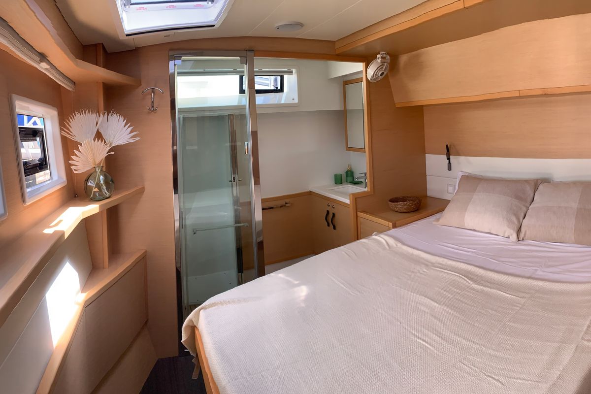Cabin on GOA 10, a Lagoon 52 catamaran at Santa Eulària des Riu, Spain