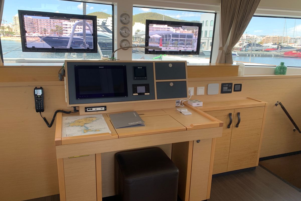 Cockpit of GOA 10, a Lagoon 52 catamaran at Santa Eulària des Riu, Spain
