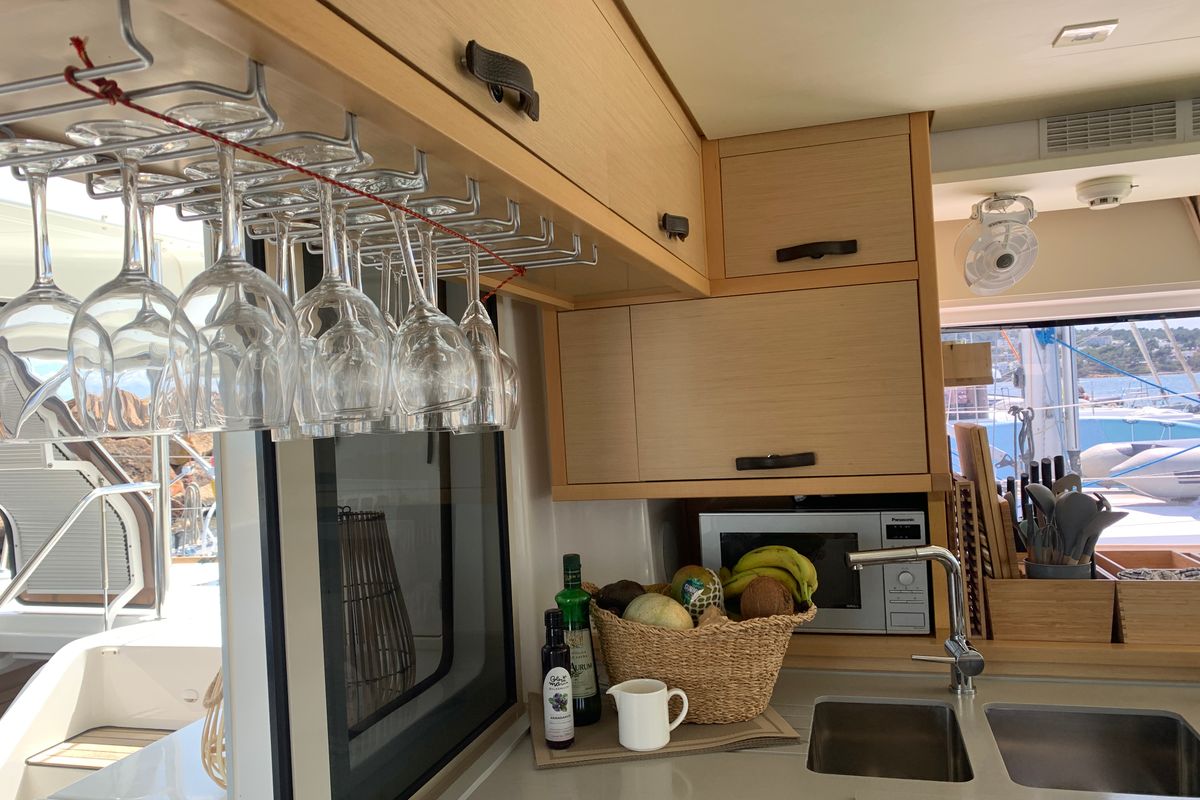 Galley of GOA 10, a Lagoon 52 catamaran at Santa Eulària des Riu, Spain