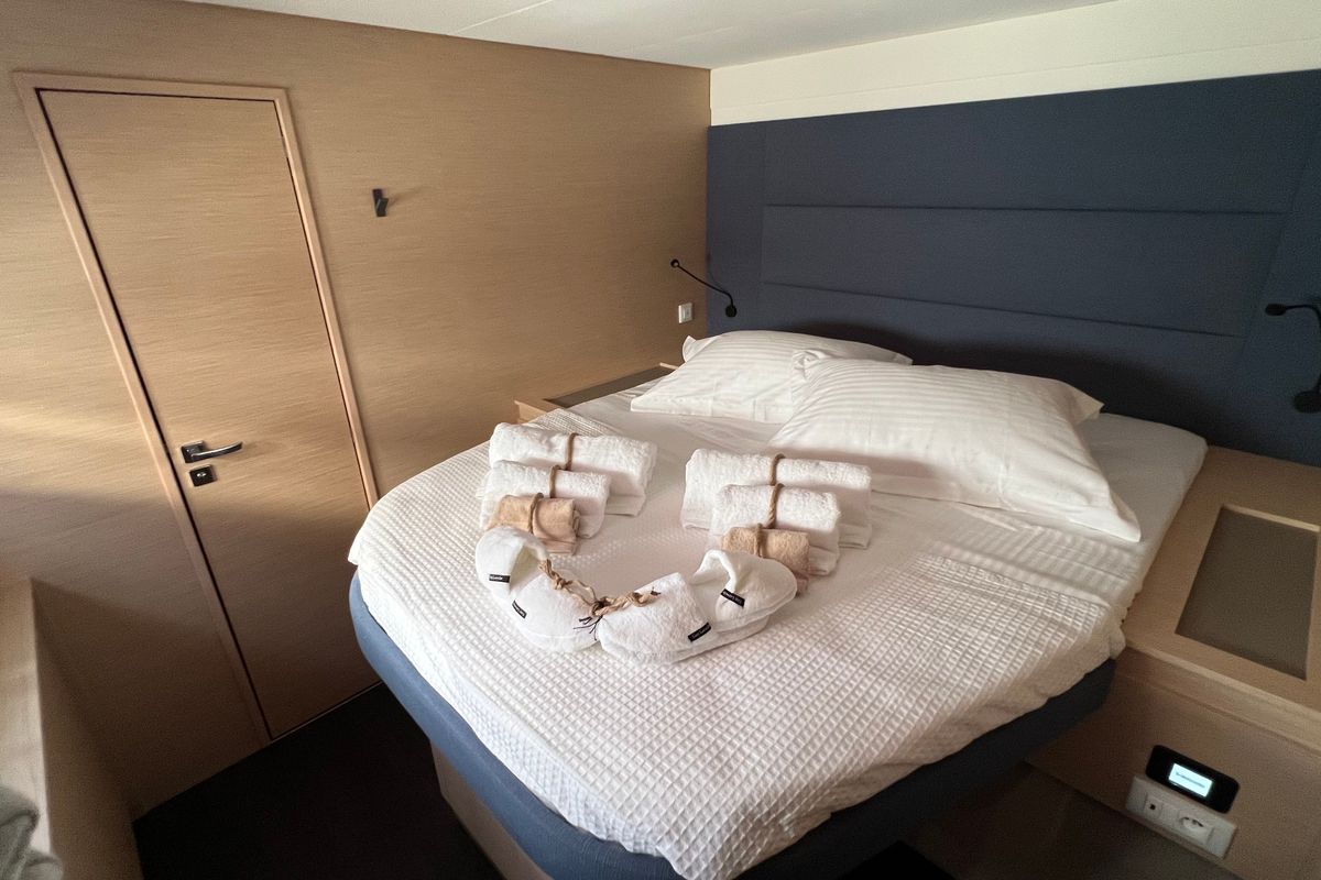 Cabin on My Precious ''E'', a Fountaine Pajot Aura 51 catamaran at Municipal Unit of Ellomenos, Greece