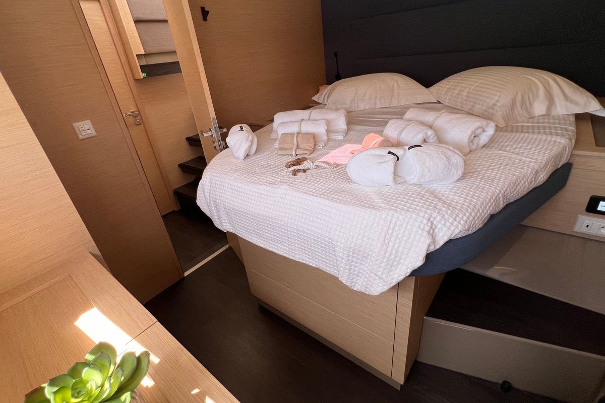 Cabin on My Precious ''E'', a Fountaine Pajot Aura 51 catamaran at Municipal Unit of Ellomenos, Greece
