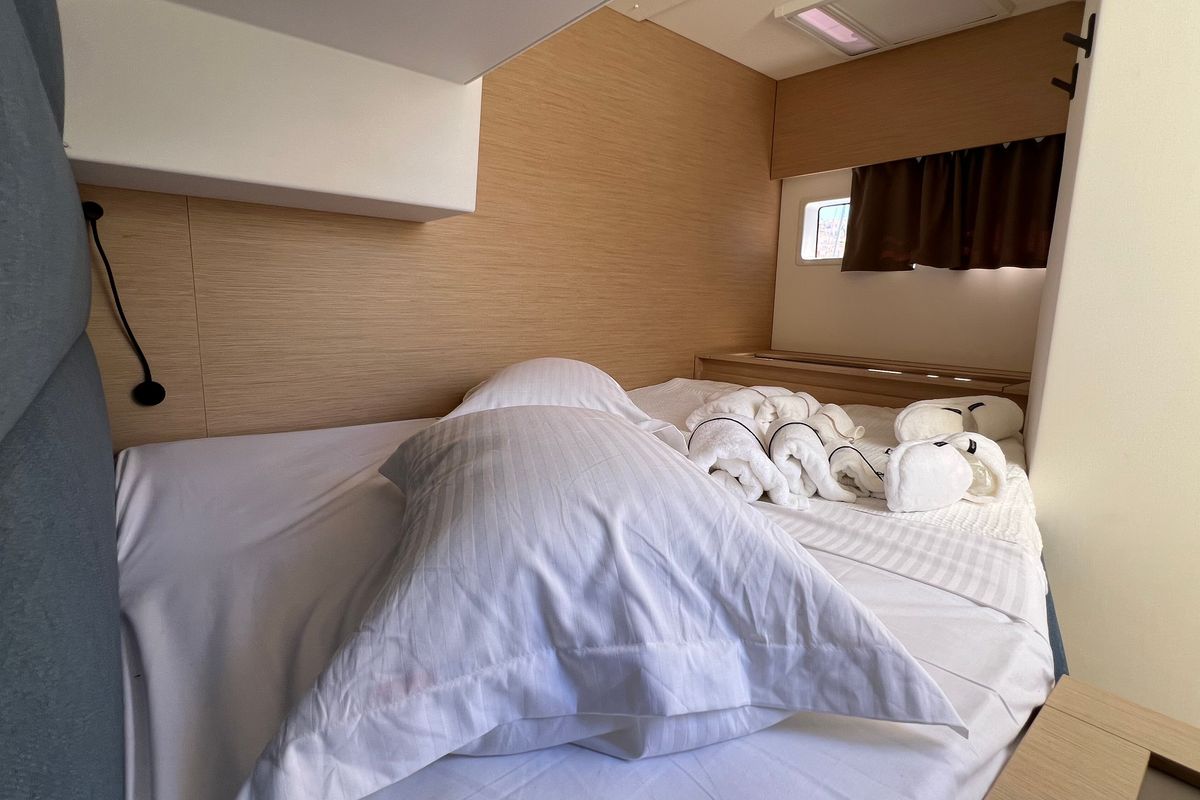 Cabin on My Precious ''E'', a Fountaine Pajot Aura 51 catamaran at Municipal Unit of Ellomenos, Greece