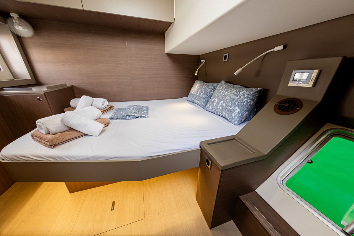 Cabin on Calypso, a Bali 4.8 catamaran at Municipal Unit of Lefkada, Greece