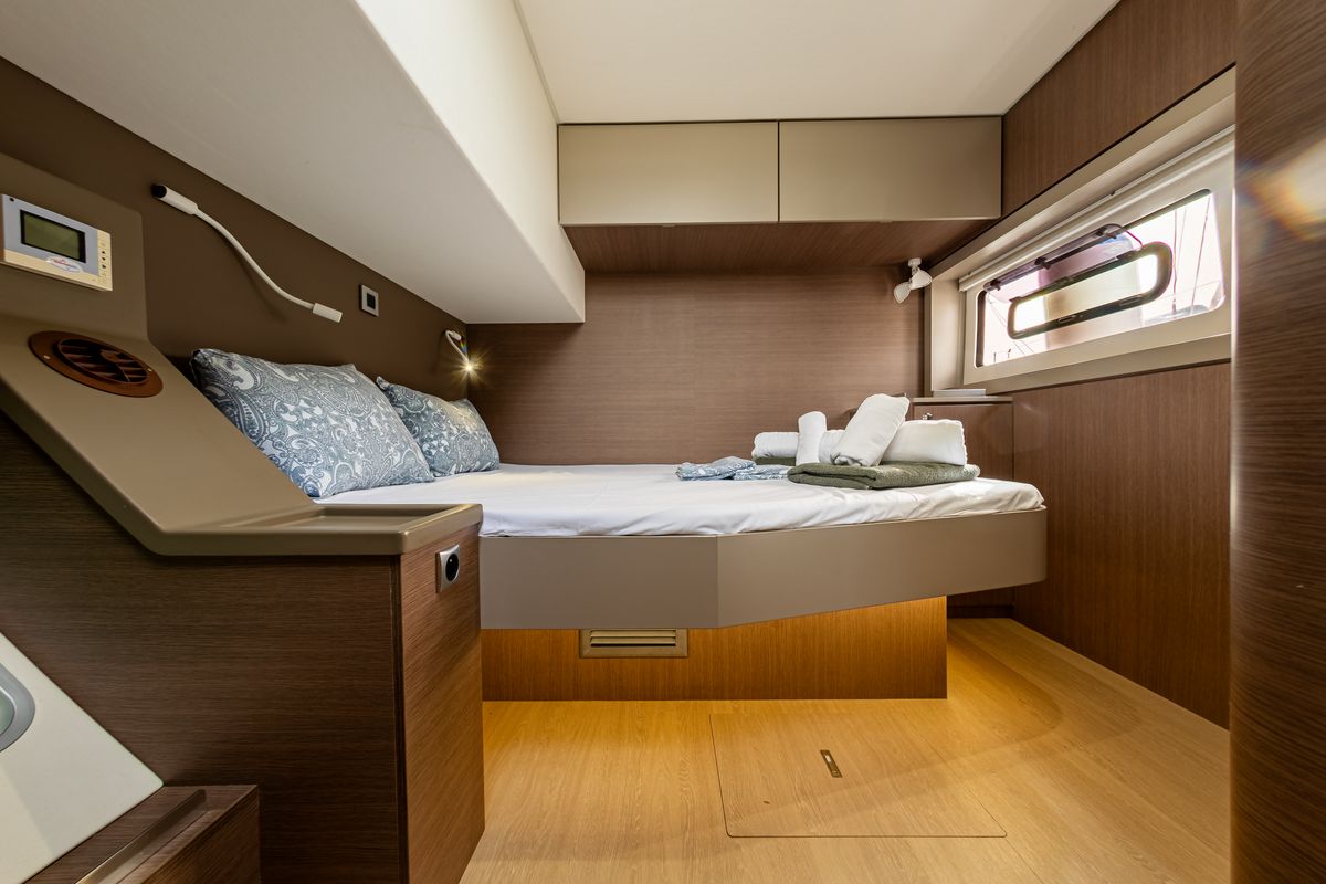 Cabin on Calypso, a Bali 4.8 catamaran at Municipal Unit of Lefkada, Greece