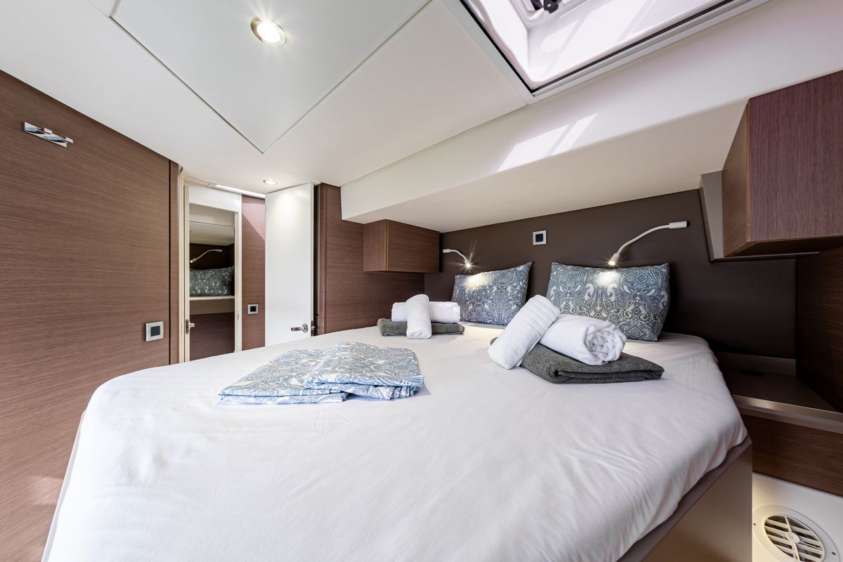 Cabin on Calypso, a Bali 4.8 catamaran at Municipal Unit of Lefkada, Greece