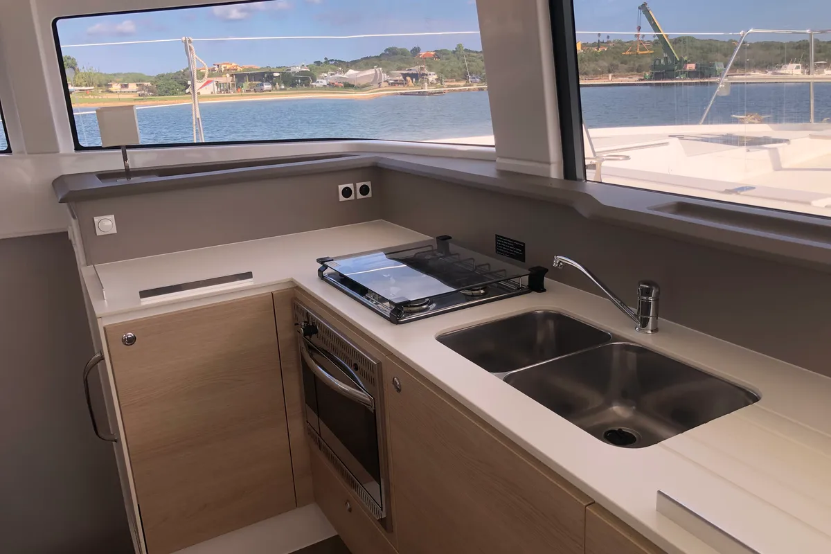 Galley of Hogwarts, a Bali 4.3 catamaran at Olbia, Italy