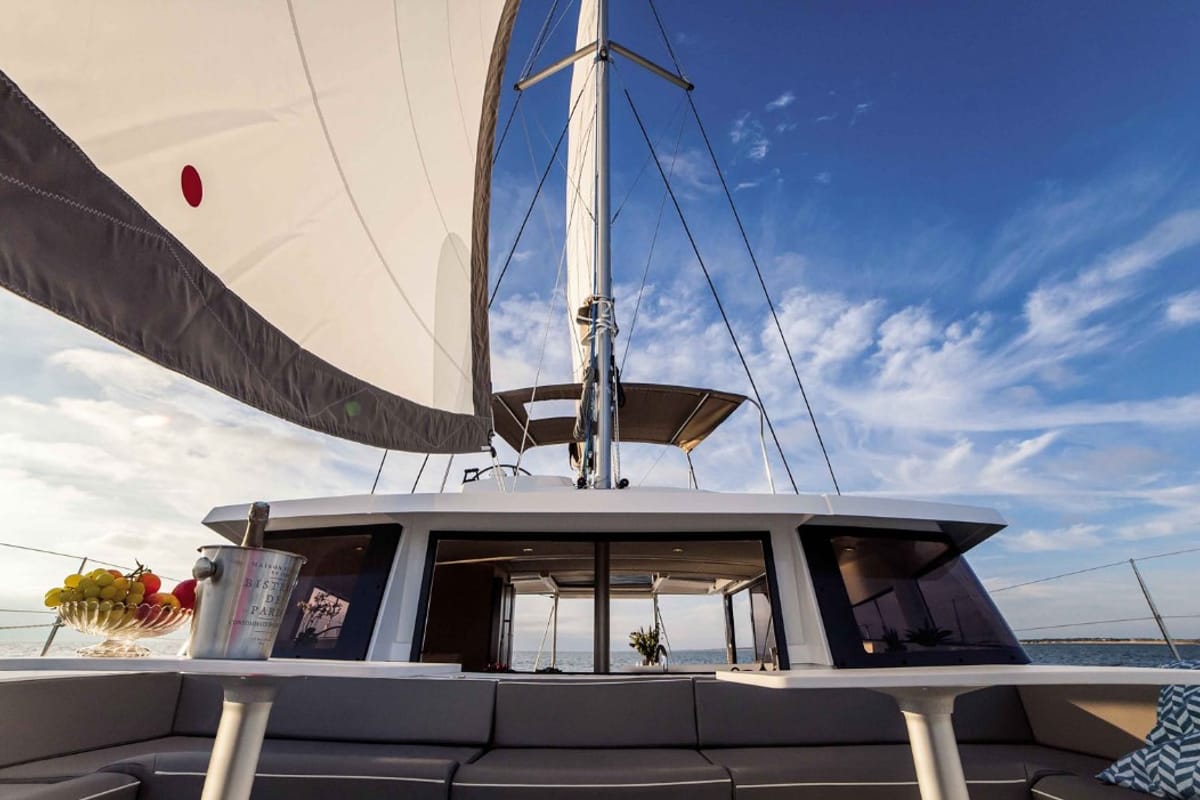 Hogwarts, a Bali 4.3 catamaran at Olbia, Italy