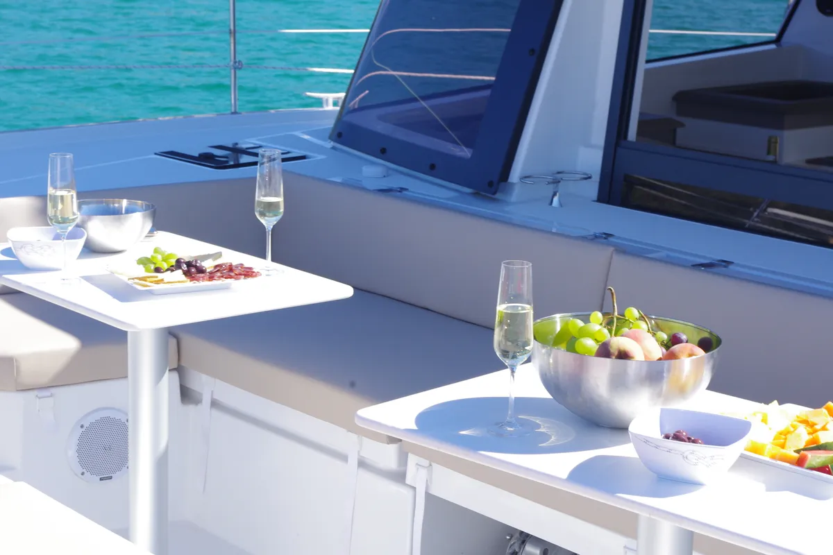 Hogwarts, a Bali 4.3 catamaran at Olbia, Italy