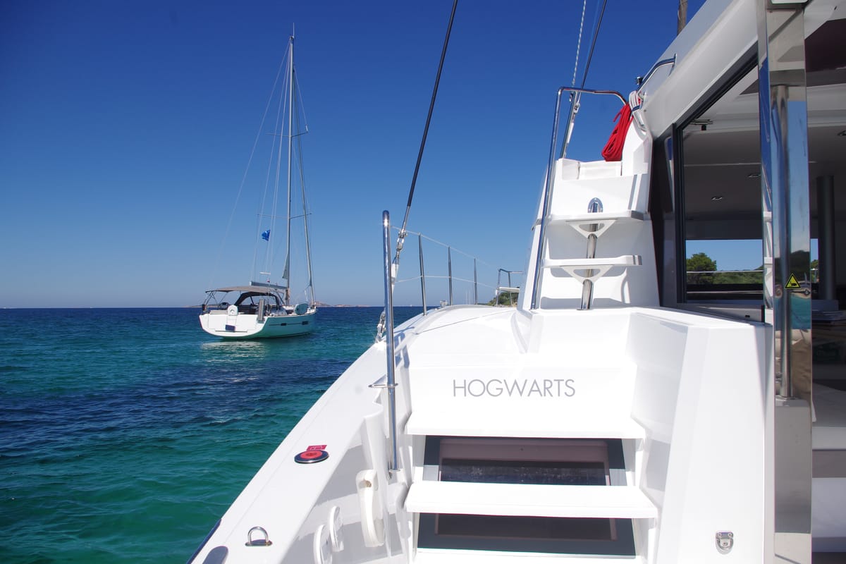 Hogwarts, a Bali 4.3 catamaran at Olbia, Italy