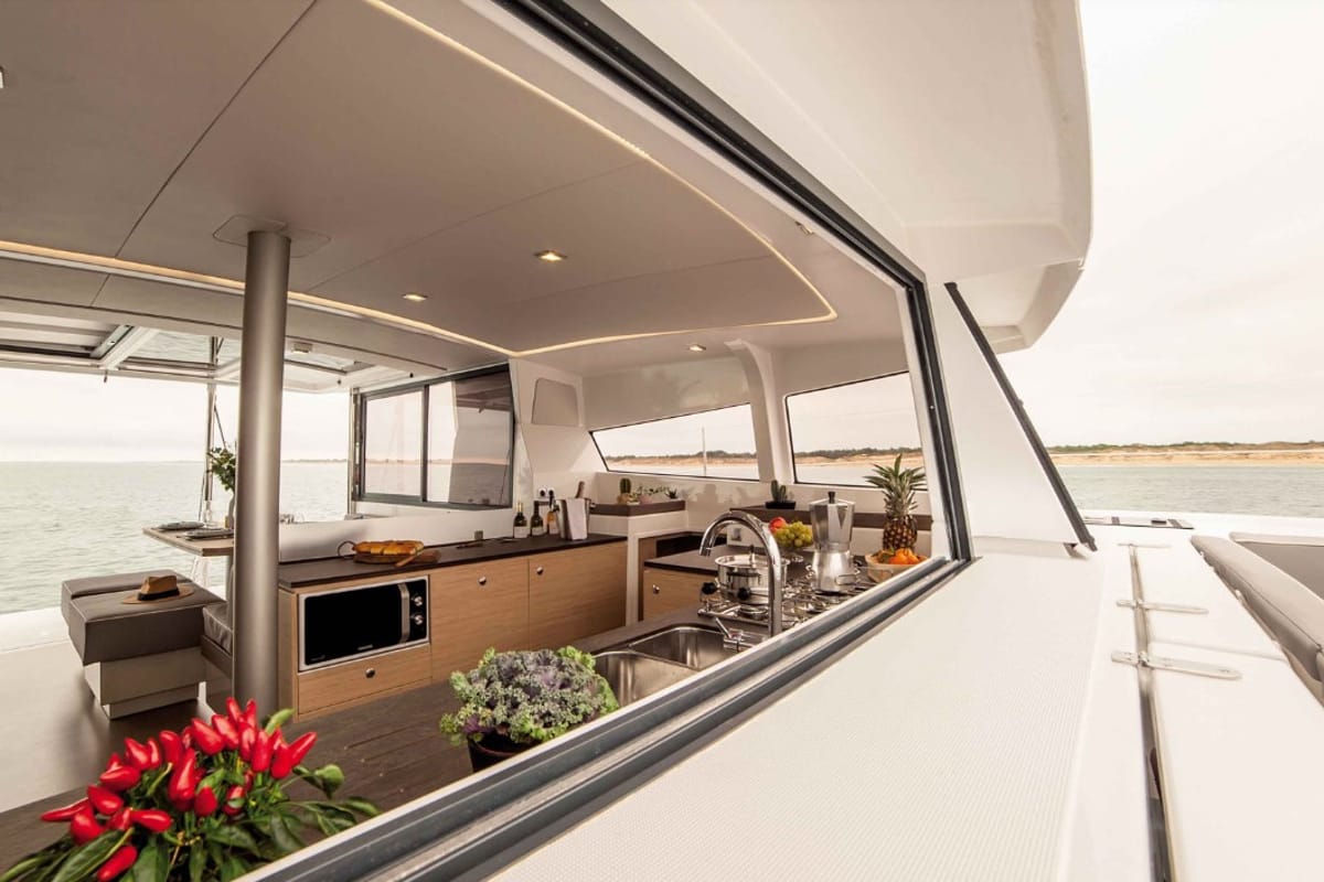 Hogwarts, a Bali 4.3 catamaran at Olbia, Italy