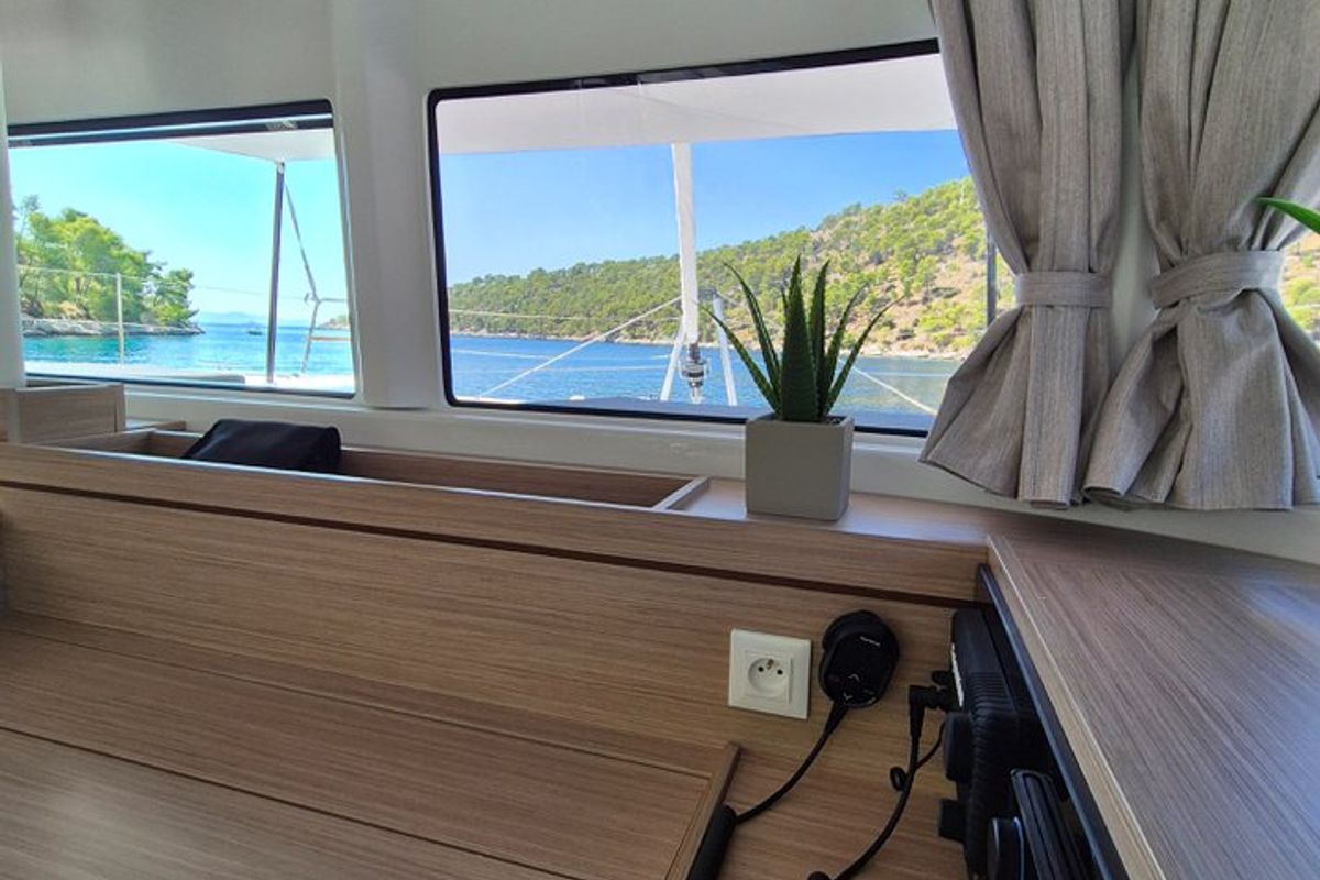 Salon of Stela, a Lagoon 43 catamaran at Seget Donji, Croatia