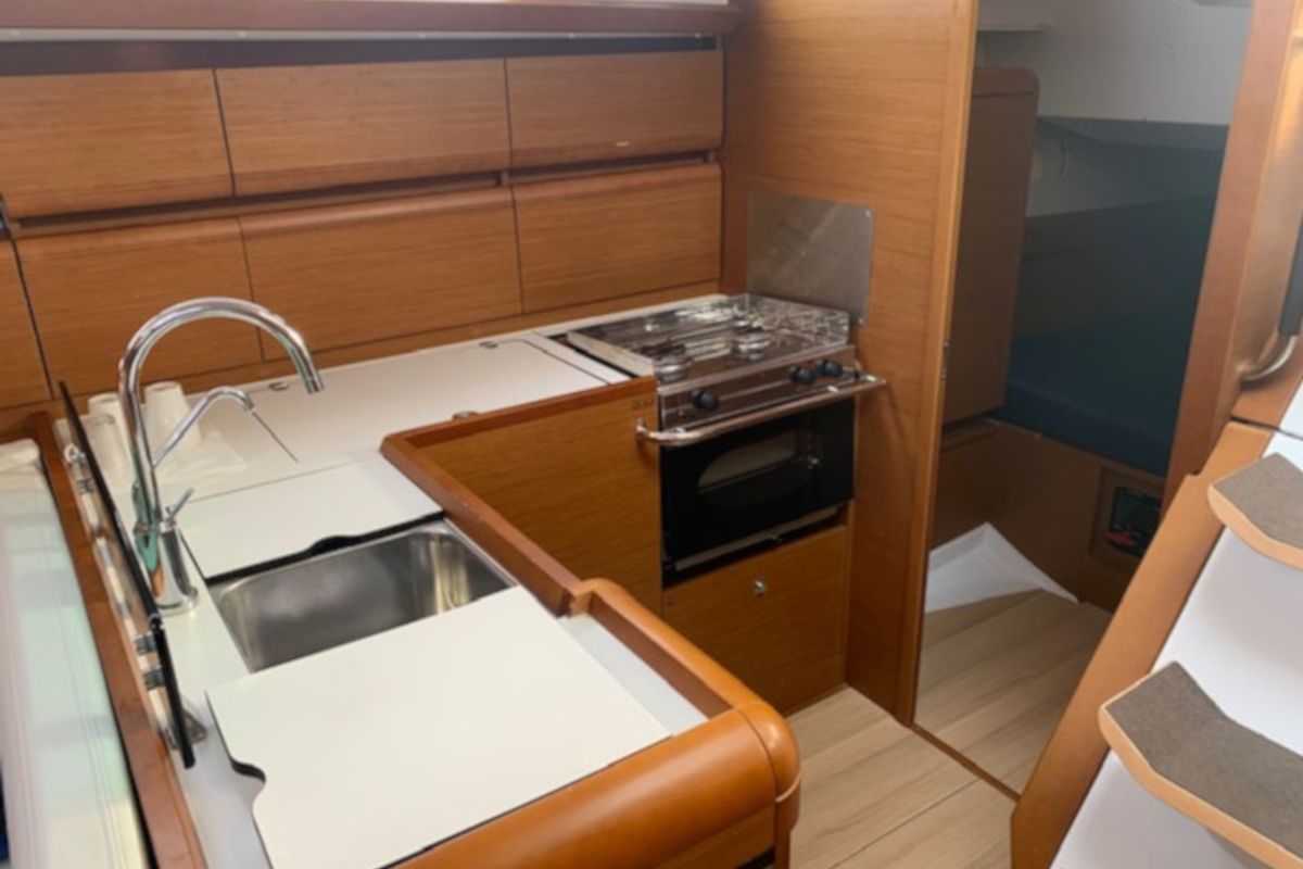 Galley of Nashira, a Jeanneau Sun Odyssey 449 sailboat at Salerno, Italy