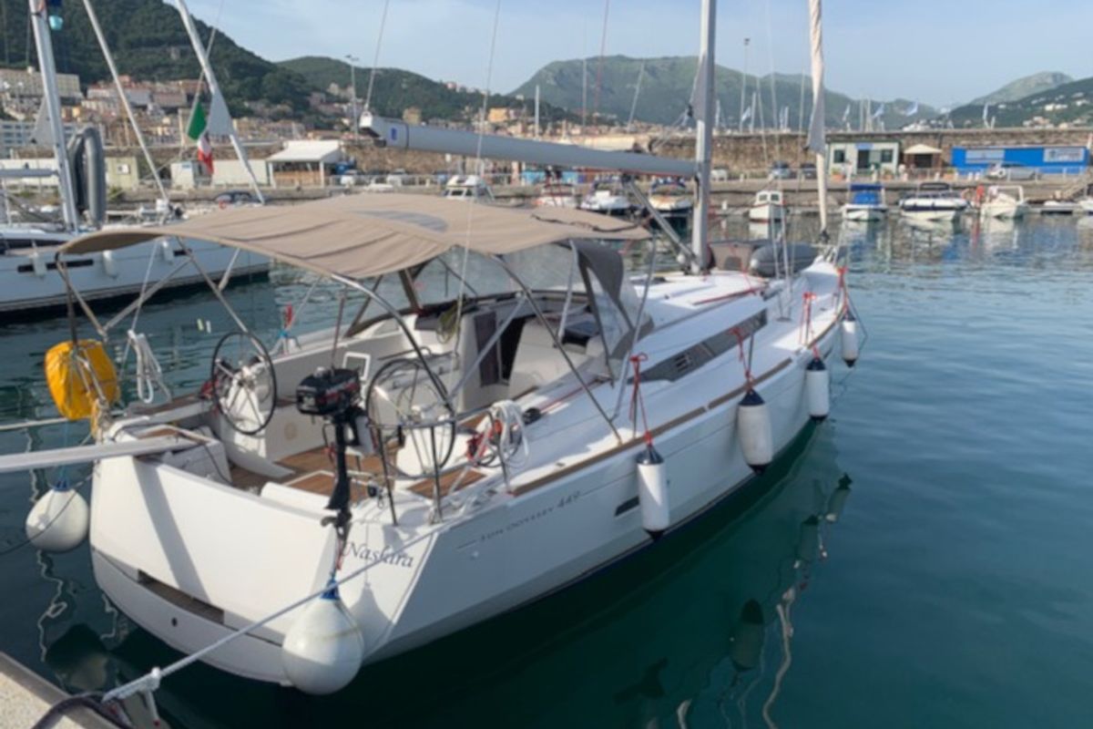 Exterior view of Nashira, a Jeanneau Sun Odyssey 449 sailboat at Salerno, Italy
